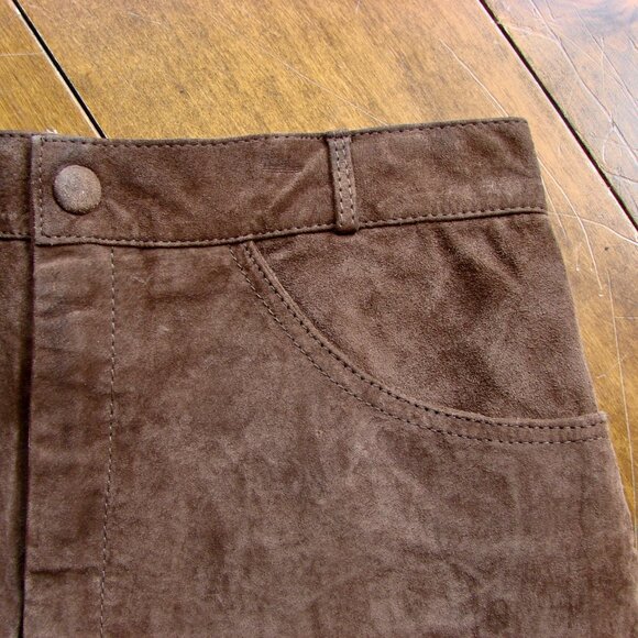 Chocolate Brown Suede Mini Skirt Maggy Baum Size 40 Small - Picture 4 of 9